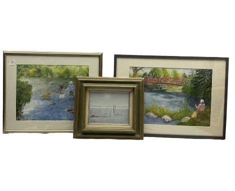 Val McGann (1928-2016): 'Summer Mist', oil on board signed, titled verso; Pam Todd (British Contemorary): Paddling in the Riv