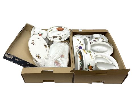 Royal Worcester Evesham pattern dinner wares, to include covered tureens, open dishes, sauce boat, cake stand etc, in two box