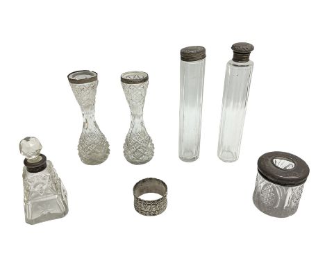 Group of silver, to include napkin ring with engraved foliate decoration hallmarked Henry Williamson Ltd,  together with vari