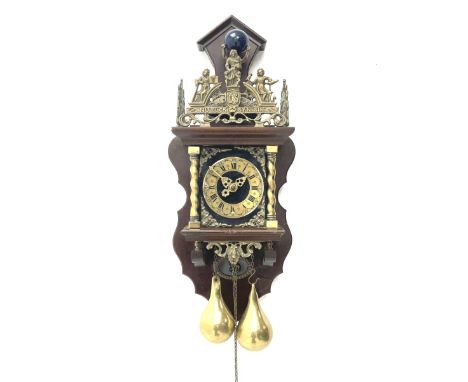 Late 20th century Dutch style figural wall clock in walnut caseDimensions: Height:&nbsp;65cm&nbsp;