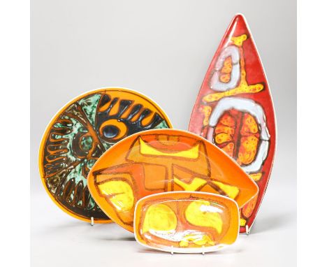 Four Poole Delphis dishes, longest 42 cm