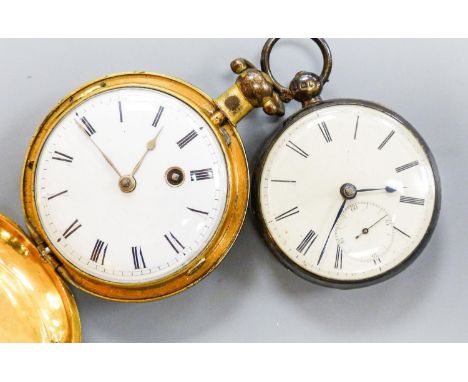 A 19th century engine turned gilt metal hunter verge pocket watch, by Johnson of London, case diameter 52mm, together with a 