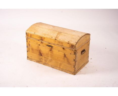 A small 19th century Continental pine domed top trunk, length 74cm, width 40cm, height 46cm