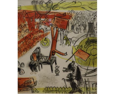 Marc Chagall, lithograph, Revolution, 1965 Redfern Gallery label verso, 54 x 47cm.