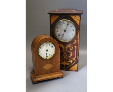 An Art Nouveau timpiece and small inlaid mantel clock26cm