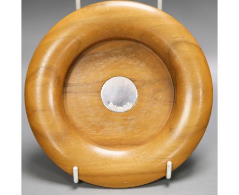 Linley walnut and silver-inset wine coaster. (Linley son of Princess Margaret's first husband)16cm