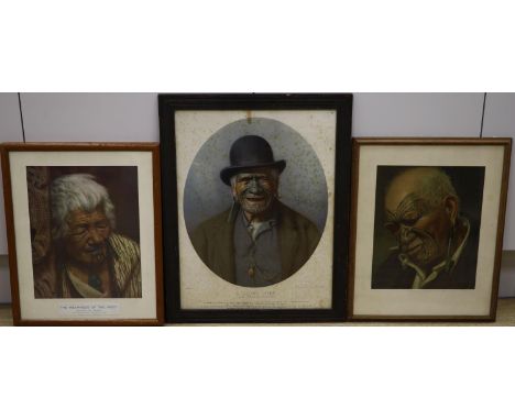 Charles Frederick Goldie (1870-1947), three chromolithographs of Maori's: 'A good joke', 46 x 35cm, 'The Weariness of the age