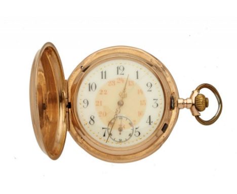 A SWISS 14CT GOLD KEYLESS LEVER HUNTING CASED WATCH, EARLY 20TH C, with gold filigree hands, base metal dust cap engraved Mei