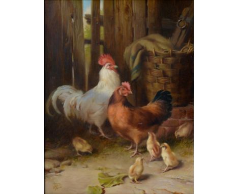 JOHN R. TOWNSEND, AFTER EDGAR HUNT, THE FAMILY, SIGNED, OIL ON PANEL, 35 X 27CM 