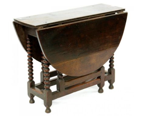 A VICTORIAN OAK GATELEG TABLE ON BOBBIN TURNED LEGS, 71CM H; 92 X 125CM