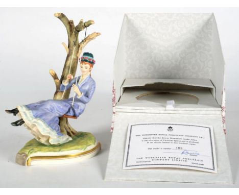 A ROYAL WORCESTER FIGURE OF ALICE FROM THE VICTORIAN SERIES, 23CM H, PRINTED MARK, WITH SIGNED CERTIFICATE, BOXED 
