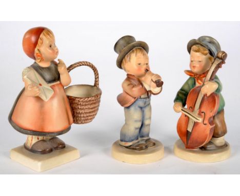 THREE W. GOEBEL EARTHENWARE FIGURE S OF CHILDREN, MODELLED BY M. J. HUMMEL, 15CM H AND CIRCA, PRINTED MARK 