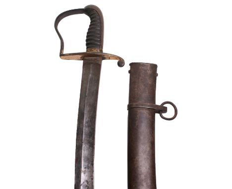 A 1796 Pattern Type Cavalry Officer’s Sword, curved broad single edge blade 29.5” stamped Wooley and Deakin (the last name fa