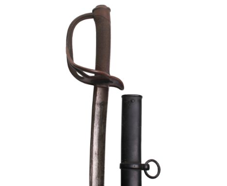 Continental Cavalry Sword, swept three bar style brass hilt with chequered carved wooden grip. Guard is stamped with various 