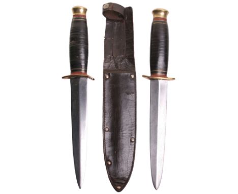 British Private Purchase Taylor Witness Sheffield Officers Knife, with brass top pommel and cross guard (one end bent downwar