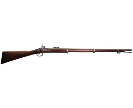 A .577” 3-Band Percussion Service Rifle, barrel 39” Birmingham proved, ladder rear sight to 900yds, lock stamped 1866 Tower w