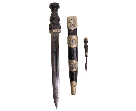 A Scottish Military-Style Piper’s Dirk, first half of the 20th century, straight single edge blade cut with 2 fullers, bog oa