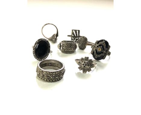 8 vintage silver marcasite rings missing some stones 