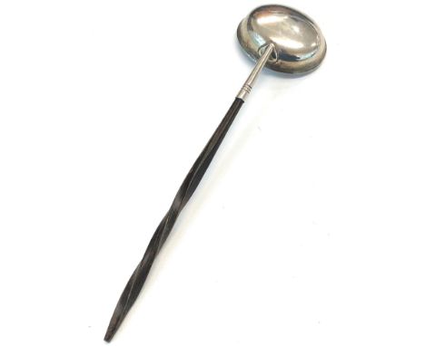 Antique Georgian  silver toddy ladle coin insert twisted horn handle measures approx 19cm long 