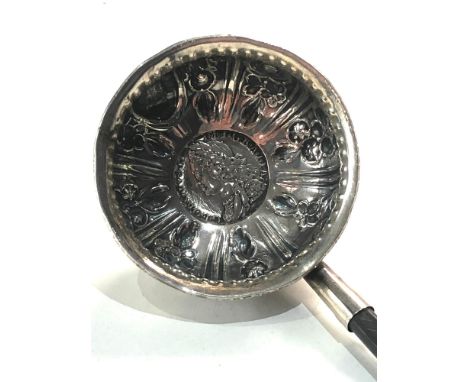 Antique Georgian silver coin set toddy later ladle twisted handle measures approx 30cm long 