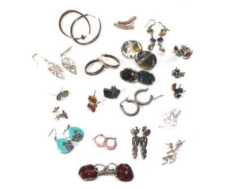 Selection of vintage silver jeweller earrings 21 pairs 