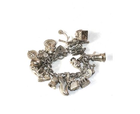 Vintage silver charm bracelet weight 61g 