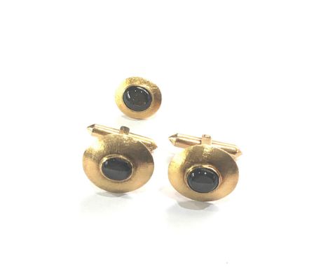 14ct gold cats eye set cufflinks &amp; tie pin weight 12g 
