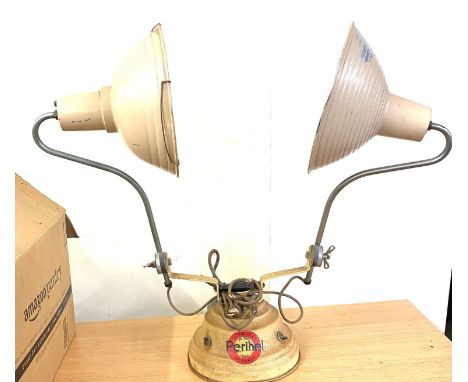 1930's medical lamp by Perihel, twin headed lamp, each individually controlled and switched,  used for infrared and ultraviol