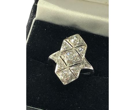 Vintage platinum diamond ring 3 central diamonds with diamonds around approx est diamond weight 0.85ct 