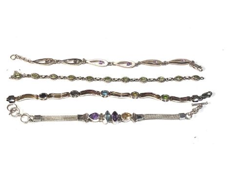 Selection of vintage gem set silver bracelets weight 41g 