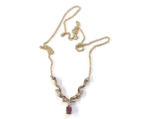 9ct gold ruby &amp; diamond pendant necklace weight 3.6g 