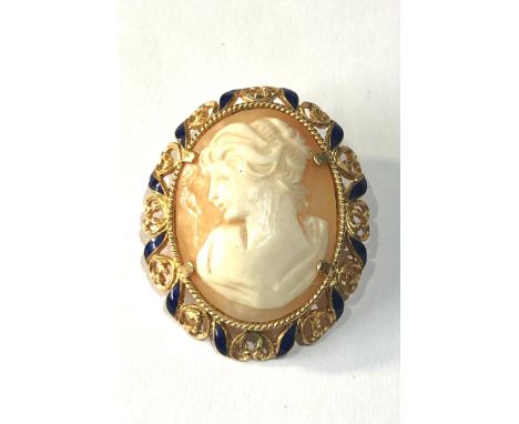 18ct gold &amp; enamel framed cameo pendant &amp; brooch weight 8.3g measures approc 3.3cm by 2.7cm 