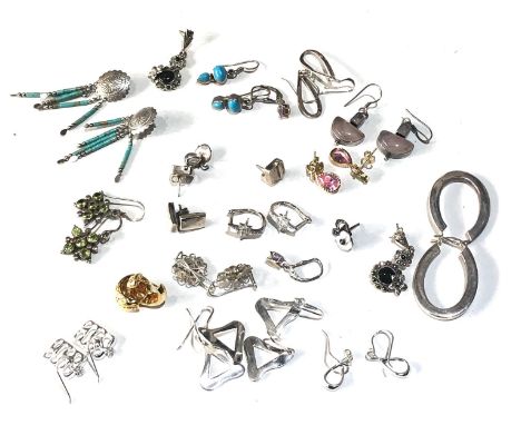 Selection of 19 pairs of vintage silver earrings weight 71g 