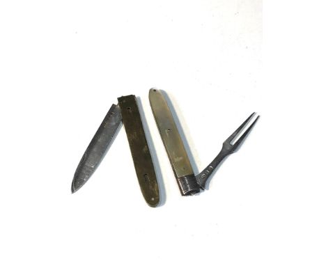 Antique Georgian silver combination fruit knife and fork with mother of pearl handle birmngham silver hallmarks makers H.H sl