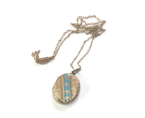 Gold enamel victorian locket and chain 