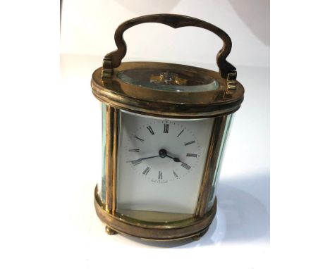 Vintage heavy brass carriage clock in working order with key 