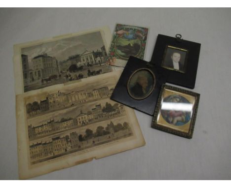 Small Regency miniature portrait study of a gentleman, head and shoulders, watercolour in ebonised frame 6cm x 5cm, over pain