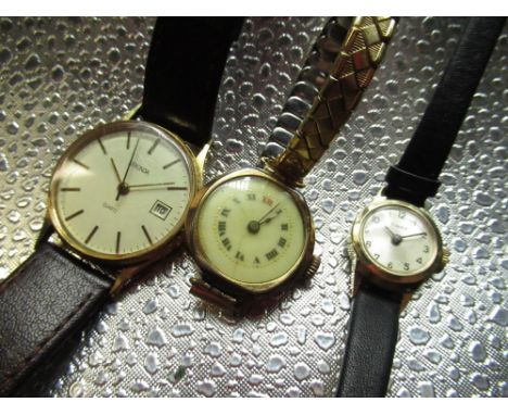 Early C20th Swiss ladies rolled gold wristwatch on expanding bracelet, three Timex ladies watches and a Sekonda Quartz gold p