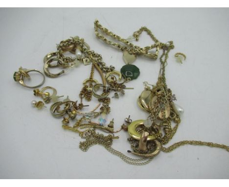 Collection of jewellery including yellow metal earrings, necklaces, bracelets etc and a jade daisy pendant 