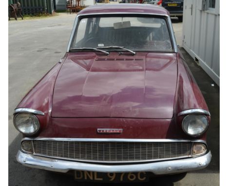1965 Ford Anglia deluxe saloon. 997cc petrol engine, mileage 8794. Colour maroon, ideal as a restoration project. 