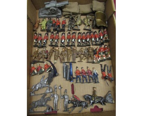 Collection of Britains, Johillco and other lead figures, mainly soldiers, incl. Scots Guards, Infantry, Romans, knights, fiel