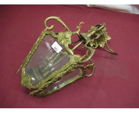 Rococo gilt metal hall lantern, tapering sides with star cut panels on central column support, H44cm 