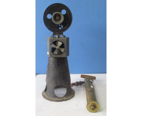 Curiosity based on a vintage pulley and belt driven compression engine, possibly a composite home made display item, approx H