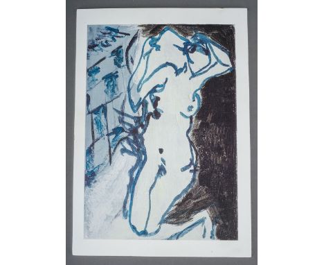 [Emin, Tracey] 2014 Tracey Emin high quality inkjet print on silver-edged card of a blue reclining female nude, with invitati
