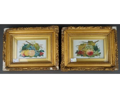 W Rayworth (ex Worcester porcelain painter)Still life with fruit (grapes, apples, peach and pears)a pair of porcelain plaques