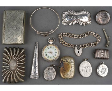 A Modern silver link bracelet with heart shaped lock hallmarked London, 1983 approx 12 grams together with five various white