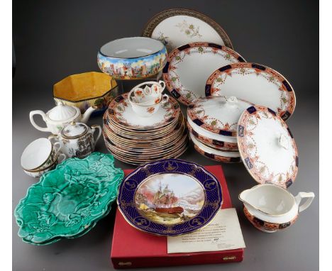 A box of late 19th and 20th century ceramics, including a boxed Spode limited edition 'Maritime England Plate - The Battle of