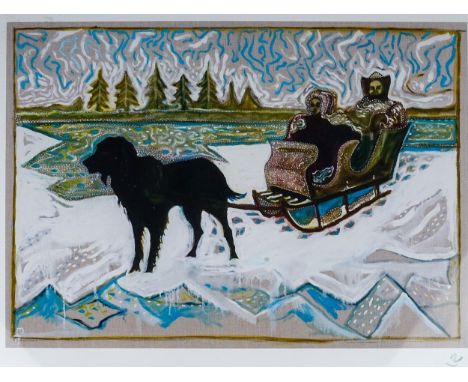 Billy Childish (b.1959)Dog Sleigh print, 25 x 35cmsigned in colour pencil on the mount, titled and dated 2013 verso, framed a