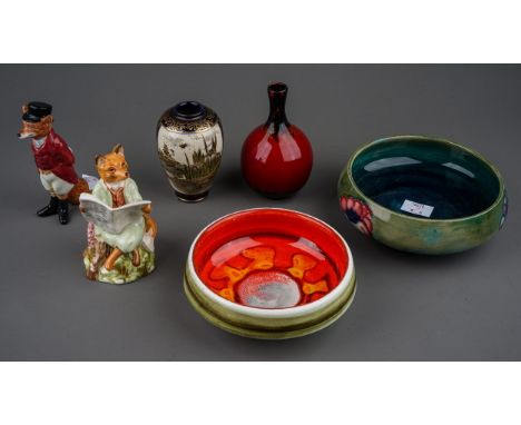 Six pieces of Royal Doulton and other early 20th and later pottery, comprising a Royal Doulton figure of a Huntsman Fox D6448