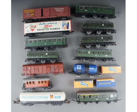 2 trays of mainly Marklin HO scale wagons and coaches 